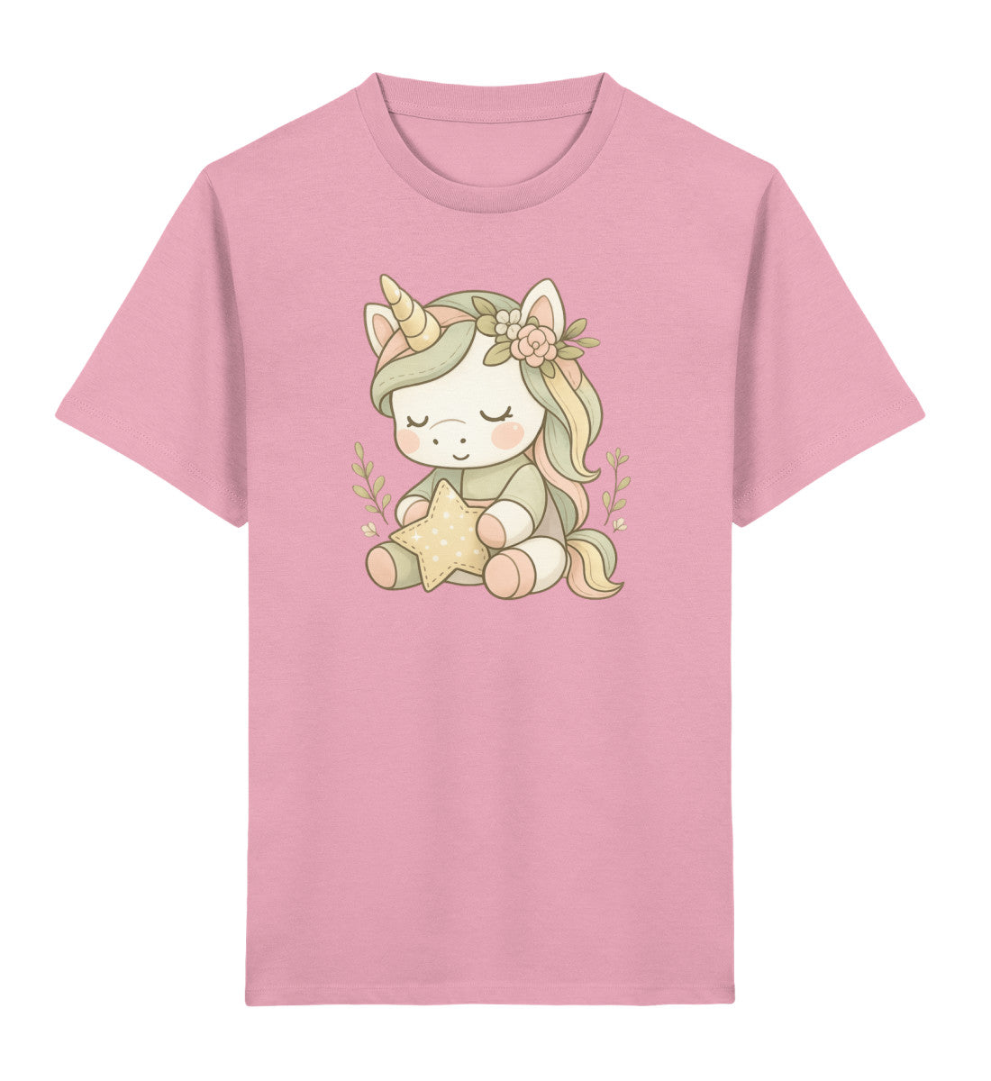 Zauberkekse® Bio Kinder T-Shirt mit schlafendem Einhorn und Stern in zarten Pastellfarben
