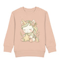 Zauberkekse® Bio Kinderpullover in Peach mit schlafendem Pastell-Einhorn, das einen Stern hält, in sanften Scandi-Farben