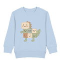 Multi-Mood Dino Kinderpullover mit Scandi Pastell Emo-Würfeln – freundliches Statement-Design